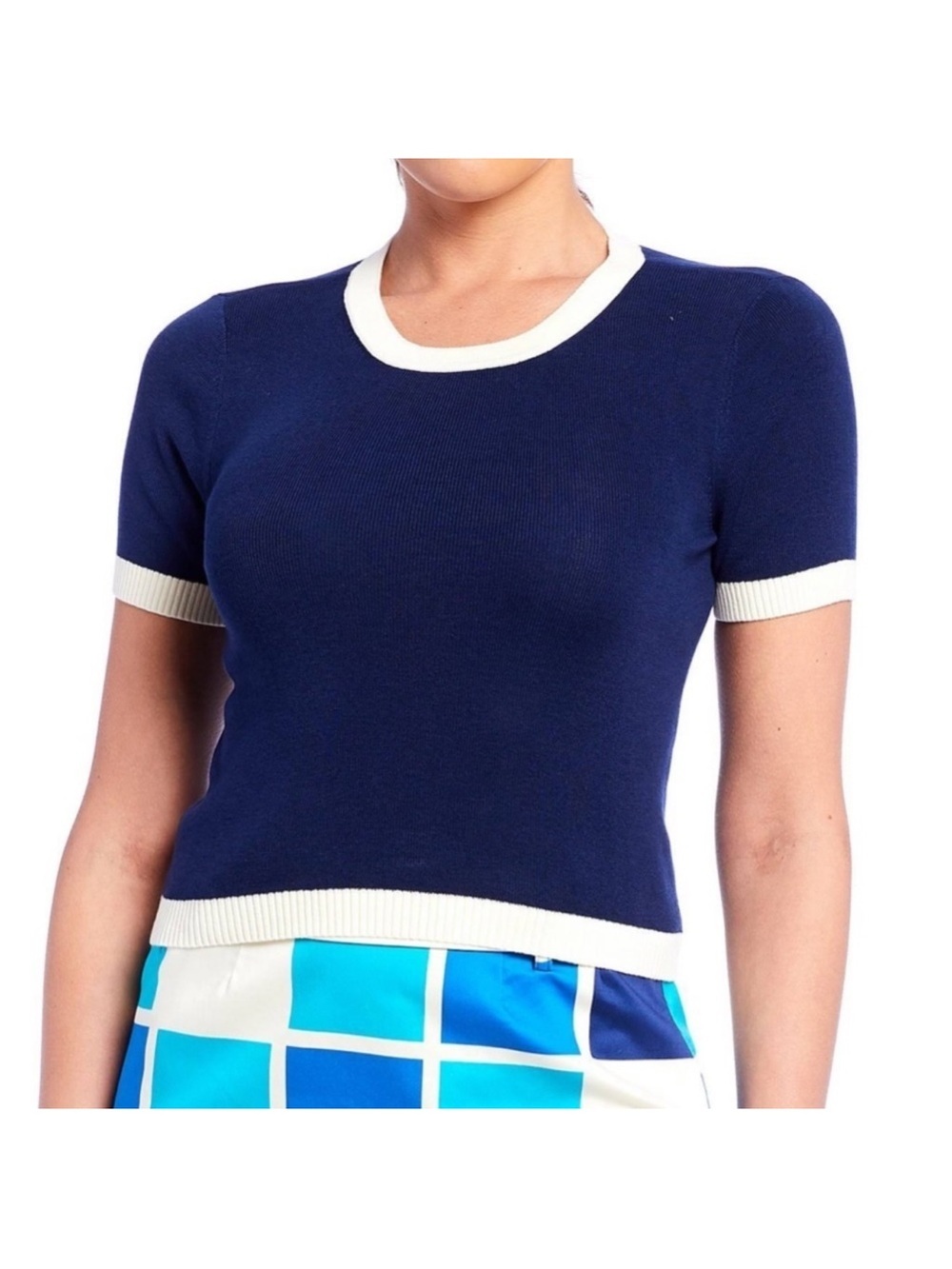 ✅ NWT Julie Brown NYC White/Navy Short Sleeve Top